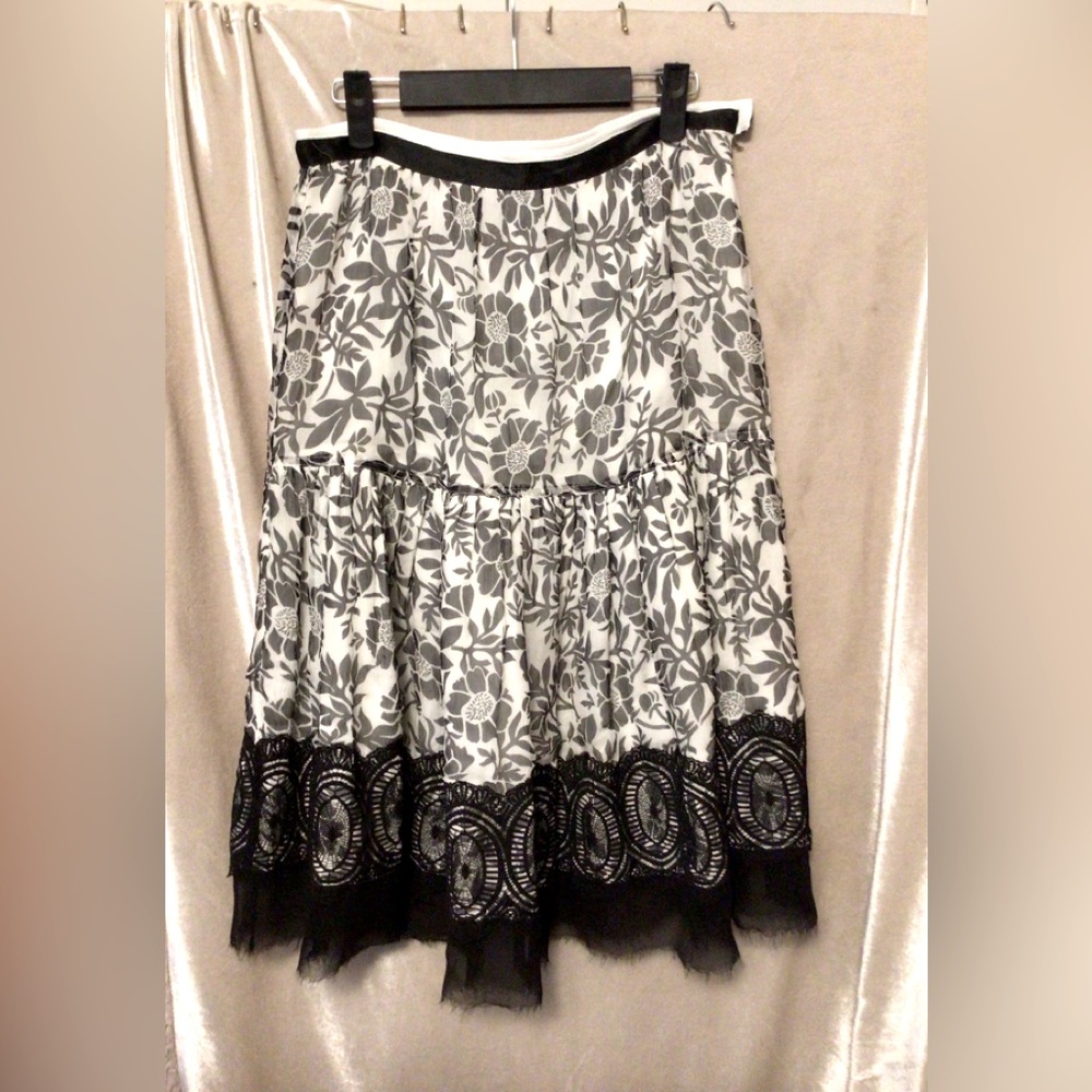 Charles Chang-Lima tiered skirt with black lace hem